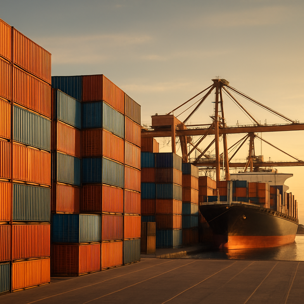 Shipping containers at port for global export