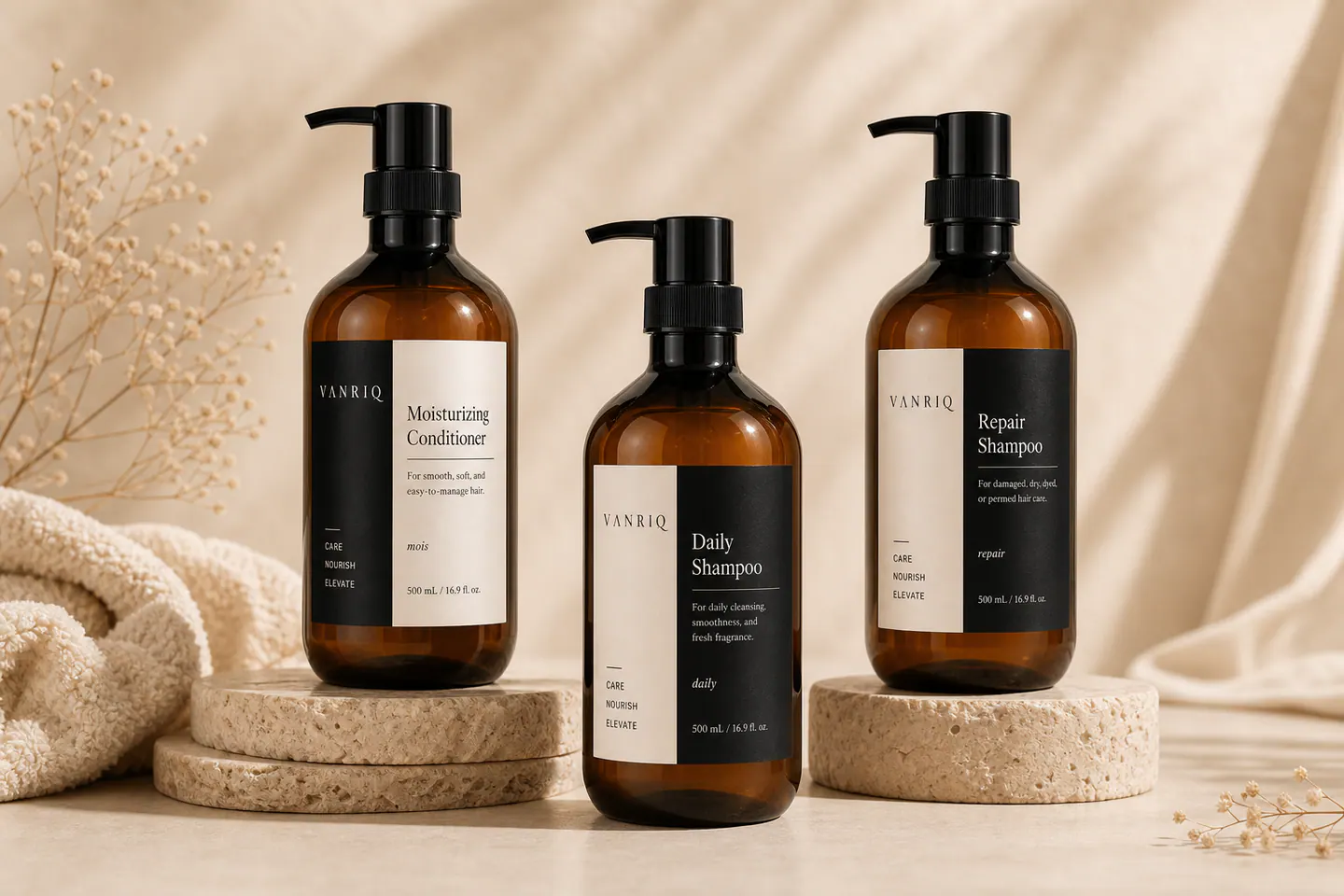 VANRIQ shampoo and conditioner product range