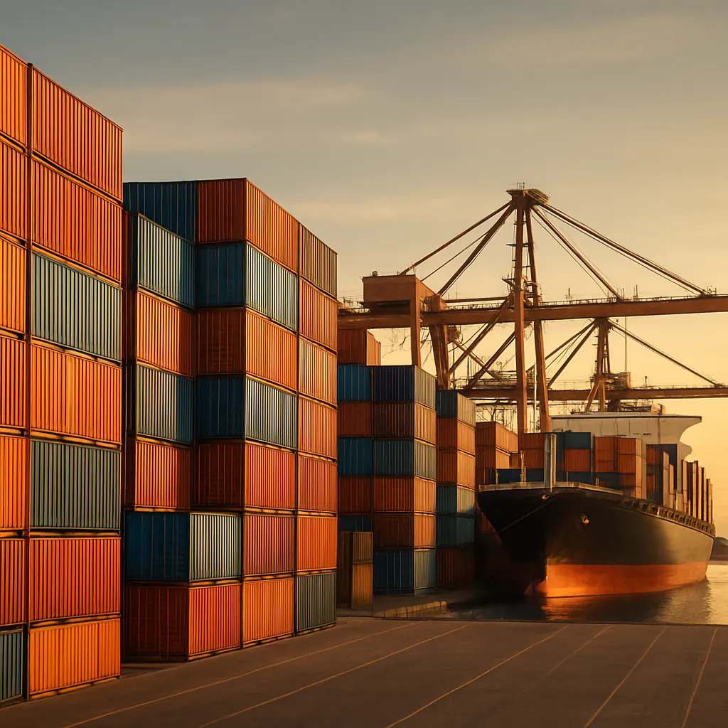 Shipping containers at a port for global export